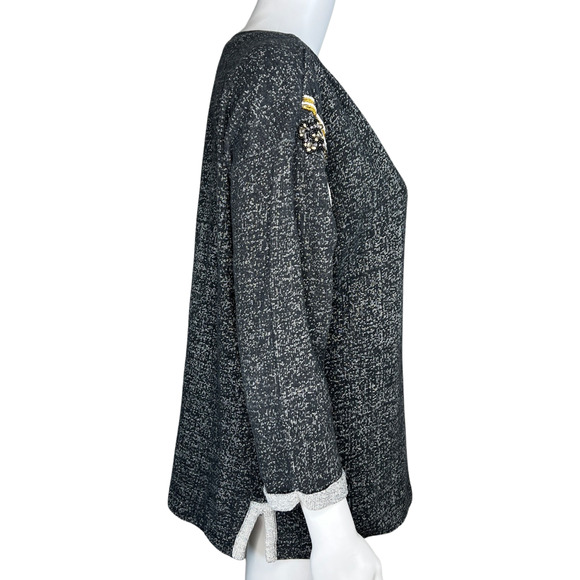 Sanctuary Sweatshirt Womens Medium Black Gray Beaded Rolled Sleeve Updated Basic - Picture 3 of 7